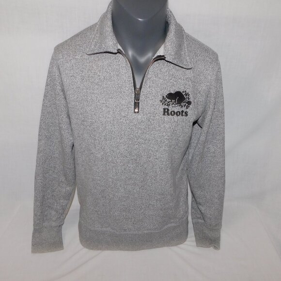Roots Canada 1/4 Zip Salt and Pepper Pullover Collard Sweatshirt Mens XS Beaver - Picture 8 of 11